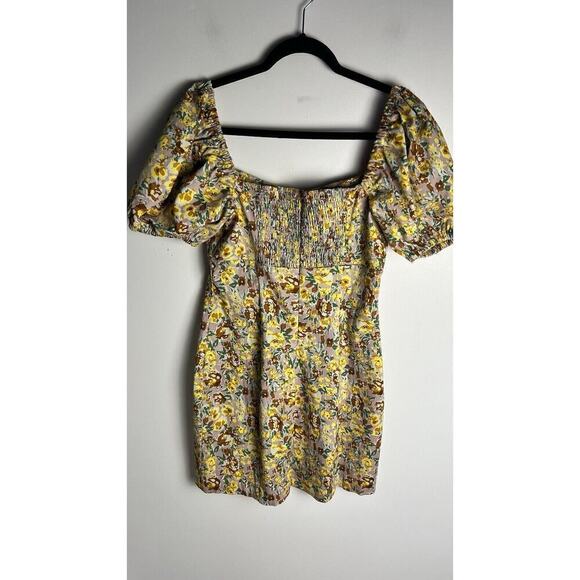 ASTR The Label Womens Yellow Floral Mini Dress Smocked Back Size Medium NWOT - Picture 5 of 12